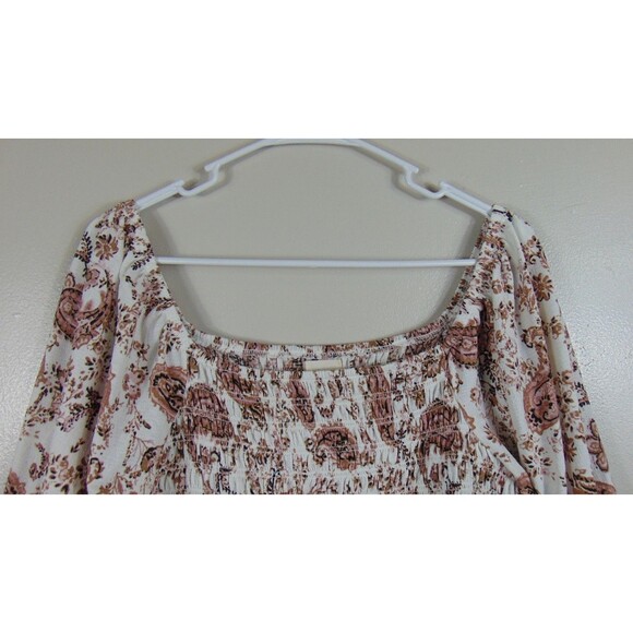 Melloday Boho Paisley Smocked Peplum Top Large Floral Puff Sleeve Cottagecore L - Picture 3 of 10